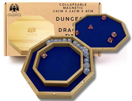 Grinning Gargoyle - DND Wooden Dice Tray - Premium 24cm Tabletop Rolling Tray - Beautiful Gargoyle Design - Perfect RPG Gaming D20 Roll Mat with Box for Storage and to Protect Die - Noise Reducing