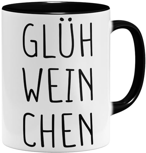 OM3® Glühweinchen Kaffee-Tasse - Lustige Weihnachtstasse für Glühwein Liebhaber - Keramik Becher - 325ml - Beidseitig Bedruckt - Schwarz