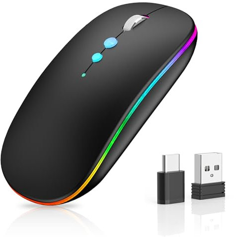 QYFP Kabellose LED-Maus, 2,4 GHz, USB C, für Laptop, Computer, Schwarz