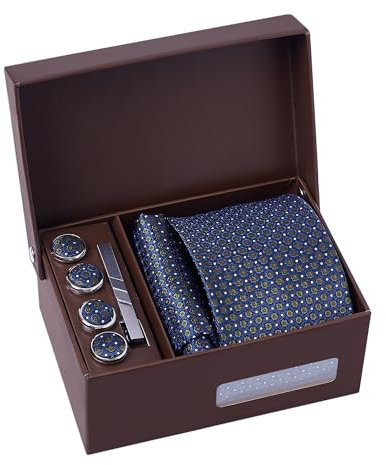 BRERA 67 Set Krawatten für Herren mit Taschentücher, Manschettenknöpfe, Krawattenklammer und Knopfdeckel elegant für Office, Hochzeit, Anzug, Hemd | Geschenkbox Hochzeit Herren | Männer Geschenkset