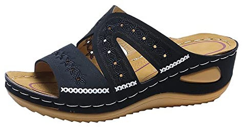 Sandales femme été Sandales Femmes Chic Élégante Vacances Compensées Bout Ouvert Mules Chaussures de Plage Sandales Femme Été Confortable Élégantes Pantoufles Bohème Été Pied Large Pas Cher Sandales