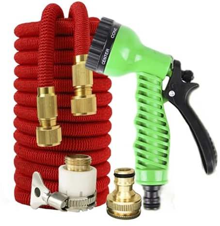 Gartenschlauch Wasserschlauch Gartenwasserschlauch, erweiterbarer Doppelmetallanschluss, Wasserleitungen for Gartenfarm, Bewässerung, Autowäsche Gartenschlauch (Color : Red, Size : 75FT-22M Extended
