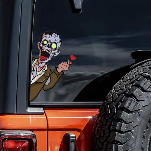 Nouiroy Horror-Zombie-Aufkleber für Autos, 2 Stück, Zombie-Hand und Herz, Auto-Aufkleber, Vinyl-Aufkleber, Halloween-Horror-Thema, lustiger Paar-Aufkleber für Auto, LKW, Van (linke Hand und Herz)