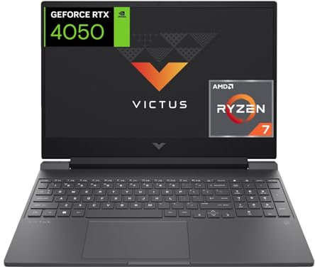 HP Victus 15-fb2006ns - Ordenador portátil Gaming de 15.6 FHD (AMD Ryzen 7 8845HS, 16GB RAM, 512GB SSD, NVIDIA GeForce RTX 4050, Sin Sistema Operativo) Black - Teclado QWERTY Español