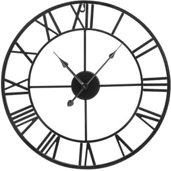 Shoze Large Wall Clock 47CM Metal Vintage Large Black Wall Clock Round Silent Skeleton Roman Numerals Hanging Clock Battery Wall Clock for Living Room Bedroom Kitchen Hotel Office Black (47cm)