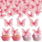 OSDUE Cupcake Toppers Pink Butterfly, 48Pcs Premium Rice Paper Cake Decorations, Wafer Cupcake Cake Dessert Toppers for Kids Birthday Party Wedding Cake Food Decorations Supplies