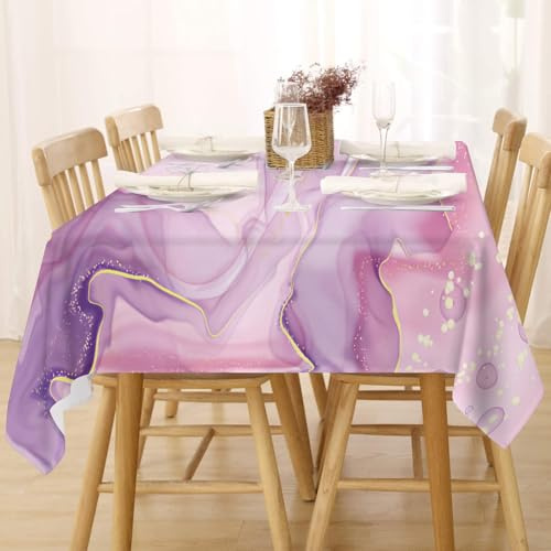 Tischdecke Abwaschbar Fleckschutz Mitteldecke 80x80 cm Klein Eckig Pflegeleicht Tischwäsche Wasserdicht Lotuseffekt Tischdecke Lila Rosa Tischdecke Marmor Tischtuch für Küche, Esstisch, Couchtisch
