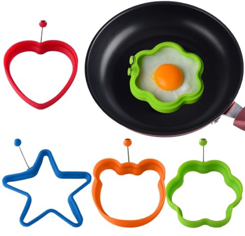 4 Stück Spiegelei-Form, lebensmittelecht, antihaftbeschichtet,Spiegelei, Pfannkuchen, Frühstücks-Sandwiches, Eier-Mcmuffin-Ring, Pfannkuchen und Omeletts, Mehrfarbig, Mehrere Stile