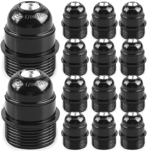 16 Stück E27 Lampenfassung, Schwarz Leichte Bakelit Fassung Harte Schale Lampenhalte E27 Lampensockel für Tischlampe, Stehlampe oder Deckenleuchte Sockel Fassung