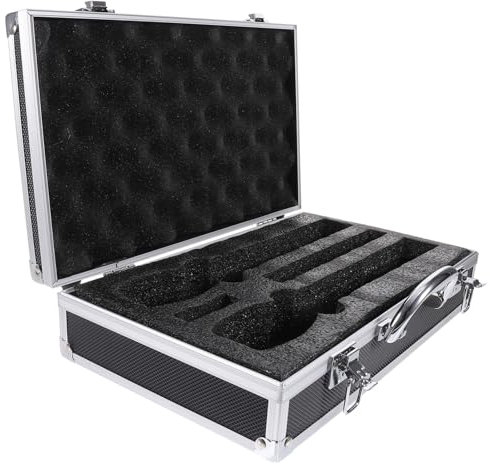 VICASKY Protective Wireless Microphone Storage Box with Handle, 2pcs Black Aluminum Handheld Mic Case for Audio Equipment, Sturdy Microphone Container Suitable for Karaoke and Travel