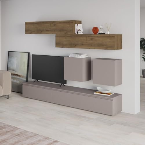 Taubengrau und Nussbaum Wand System 250x186H cm - Licia