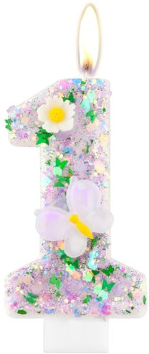 Butterfly First Birthday Candles,Sparkler 1st Birthday Candles, Purple Number 1 Candle for Cake, Purple Sequin Candle Cake Topper for Girls Boys Butterfly Themed Birthday Party Decorations Supplies
