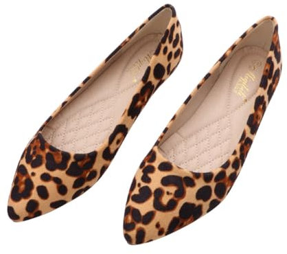VALICLUD Fashionable Leopard Print Flat Shoes Women's Pointed Toe Flats Flat Heel Lady's Stylish Khaki
