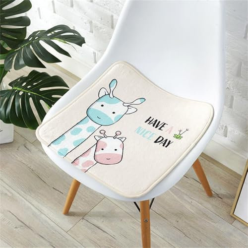 champracer Sitzkissen Viereckig Stuhlkissen Kinder, Waschbare Weiche Sitzkissen Komfort Stuhlauflage als Stuhl Kissen, Niedliches Einhorn Tiere Pflanzen Sitzpolster (Giraffe,25x25 cm)
