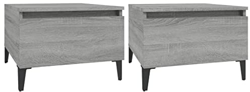 vidaXL Engineered Wood Side Tables - Set of 2 - Industrial Style Grey Sonoma Accent End Tables with Spacious Drawer and Stable Metal Feet