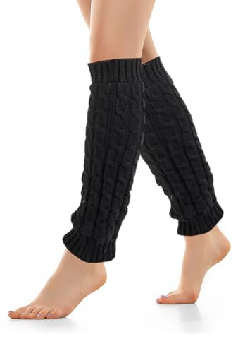 Ycfish 1 Pairs Leg Warmers, Black Leg Warmers, Leg Warmers Ladies Cream Leg Warmers Chunky Cable Knit Leg Warmers for 80s Party Yoga Dance Skating