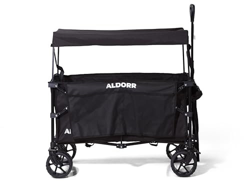 ALDORR XL Faltbarer Bollerwagen – 200L Volumen, 150KG Tragkraft, Geländegängige Räder mit Bremse, Klappbar, Abnehmbare Taschen & Dach, Ideal für Strand, Camping, Park und Outdoor-Abenteuer