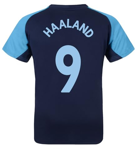 MANCHESTER CITY FC Boys Haaland 9 Poly T-Shirt Navy Blue 4-5 Years