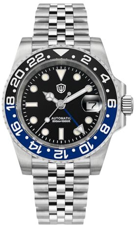 watchdives Sub GMT-Uhren für Herren WD16760, NH34 Automatische Armbanduhr Taucheruhr, 40 mm Keramiklünette Saphirglas 300 M Wasserdicht