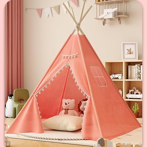 Kindertipi Spielzelt, Tipi Zelt für Kinder, Zelt Kinderzimmer Deko, Kinderzelt Für Drinnen Spielzelt Indoor Spielgeräte Spielzimmer, Faltbares Spielhaus, Babyzimmer Deko für Kleinkinder (1.1 m,Rosa)