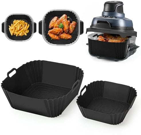 Hivio Silicone Air Fryer Liners for Ninja CRISPi Portable Air Fryer, 3.8L & 1.4L FN101UK, 2PCS Reusable Airfryer Silicone Liners for Ninja Crispi 4-in-1 Portable Glass Fryer