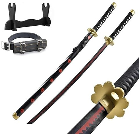 Udekit Anime Ninja Épée en Bambou Katana Guerrier Arme– 40pouces (104 cm) avec Ceinture et Support pour Halloween Fête à Thème Carnaval Fête Déguisée Cosplay