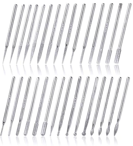 HaoTrade 30 Pieces Diamond Grinding Bit Set, 2.35mm Diamond Burr Bits Titanium-Coated Rotary Bits for Grinding Polishing Stone Carving Wood/Jewelry Ceramics