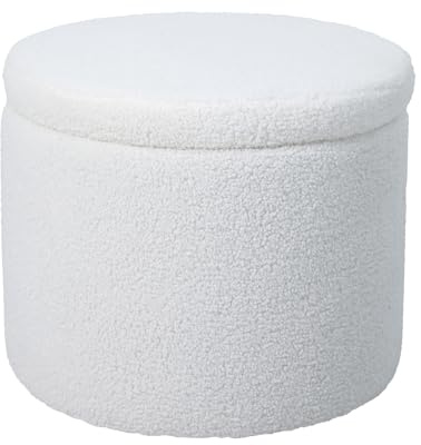 SVITA Amber Aufbewahrungsbox mit Deckel Hocker mit Stauraum Sitzhocker Sitzsack Sitzpouf wohnungs zubehör gepolstert Teddystoff Weiß