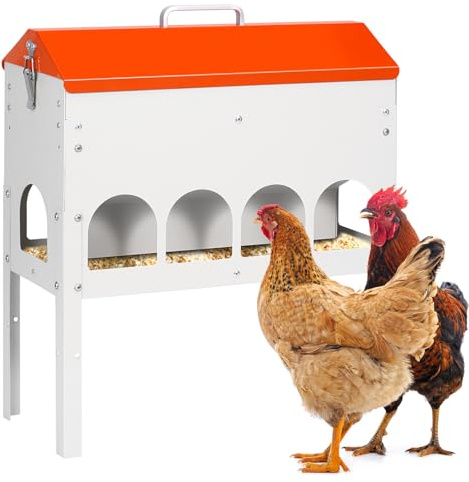 Futterautomat für Hühner, Futteröffnungen Geflügel mit Verstellbaren | Metall Futterspender Beinen Futtertrog Hühner für Enten Gans