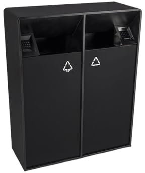 poubelle extérieure Poubelle extérieure 38L/80L Poubelle carrée en métal noire à double baril avec ouverture latérale, poubelle commerciale domestique moderne (avec cendrier) poubelle publique pour pa