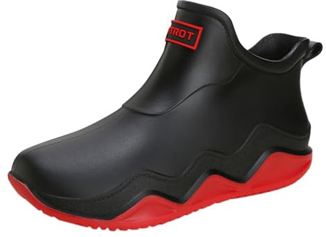 Stivali corti in gomma da uomo e da donna, con piedi larghi, impermeabili, semi-alti, comodi da equitazione, robusti e piatti, eleganti, elastici da pioggia per fango da pioggia, lavabili, 2 rosso, 37