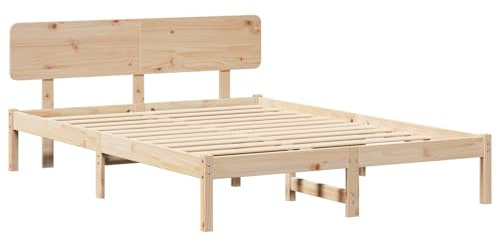 vidaXL Bettgestell mit Kopfteil Natur 200 x 200 cm, Moderne Schlafzimmer-Einrichtung, Elegantes rechteckiges Bett, Kiefernholzrahmen, stilvolle Deko, bequemer Schlafplatz