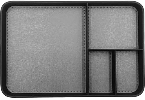Desk Drawer Organizer, 12x8in PU Leather Valet Tray with Compartment, Stackable Catchall Tray Valet, Key, Pen, Pencil, Leather Desk Accessories