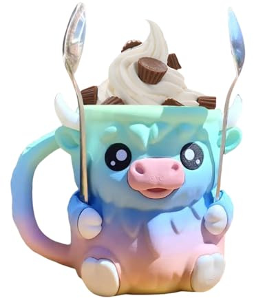 Highland Cow Ice Cream Pint Holder, 3D Kuh Eisbecher Halter Mit 2 Löffeln, Anti-Freezs Hände Eisbecher Wiederverwendbarer Eiscreme Hülle Für Pudding Mousse Eiscreme Dessert Party