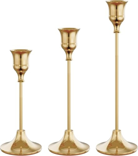 3 Pezzi Portacandele in Metallo, Candeliere da Tavolo, Candelabro Moderno, Portacandele da Tavolo Ornamento Decorazioni per Feste Matrimoni Cene Compleanni Decorazioni per la Casa (Oro)
