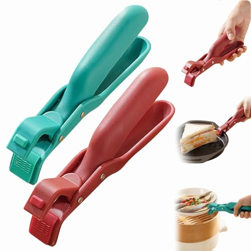 Multi-Angle Hot Plate Gripper, Silicone Non-Slip Heat Insulation Anti-Scald Clip, Multi-Function Hot Bowl Dish Plate Gripper, Multipurpose Anti-Scald Bowl Holder Clip for Kitchen (Red+Green)