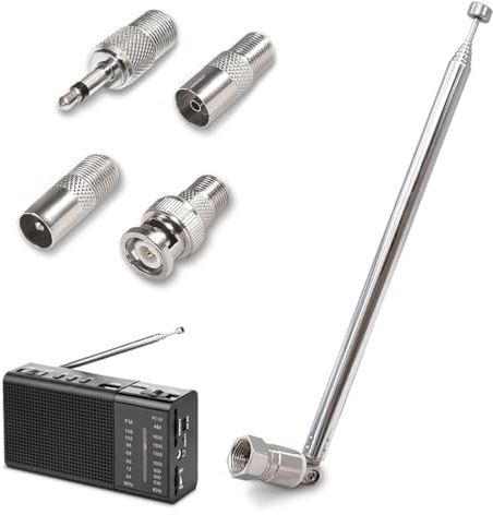 Dab Aerial, 75cm 7-Section Telescopic Dab Radio Aerial Antenna, F Type Male Plug Connector with 4 Adapters for Tuner Stereo Table Top TV Av Receiver Mini System