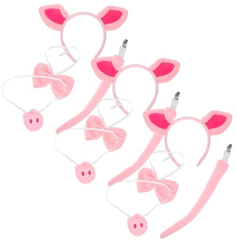 OATIPHO Costume Cochon Rose 3 Pièces Kit Déguisement Animal | Oreilles Et Nez, Queue Et Nœud, Halloween Cosplay, Fête À Thème, Accessoire Amusant