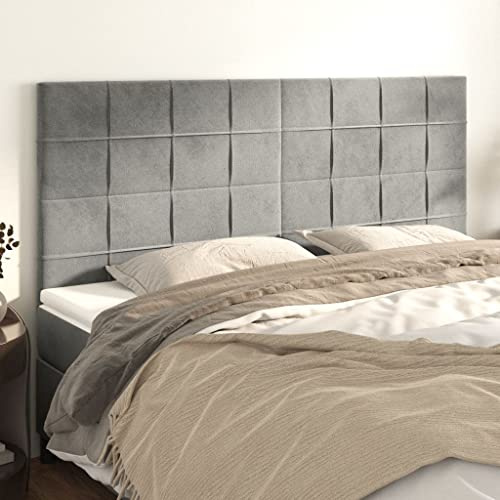 Yunovire Kopfteil Hellgrau 180x5x118/128 cm, Samt Polsterung, Höhenverstellbar, Bett Rückenlehne, Schlafzimmer Wandpaneele