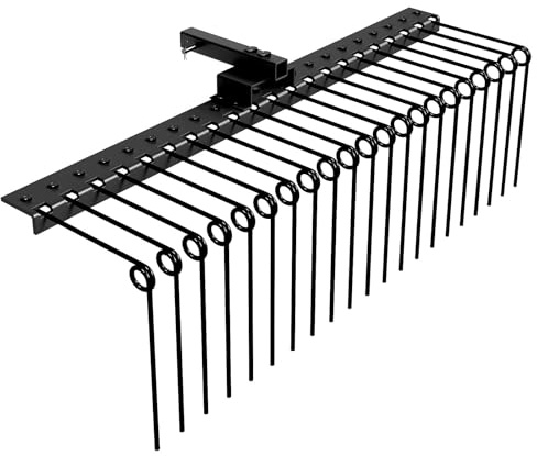 Garvee Râteau à Aiguilles de pin Professionnel – 60 Pouces – 21 Dents en Acier à Ressort – Attelage arrière Robuste 2 – Scarification, nivellement, enlèvement débris – Accessoire agricole Durable