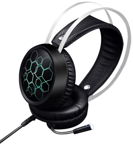 Vaguelly Casque de Jeu Filaire avec Micro USB, Design RGB Lumineux, de Bruit, Cuir Confortable, Style Unique, pour Gaming PC