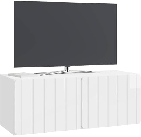 vidaXL Wandmontierter TV-Schrank Hochglanz Weiß 78,5 x 31 x 30 cm, Wohzimmer, rechteckiger, moderner Wandschrank, stylischer TV-Ständer, viel Stauraum für Dein Zuhause
