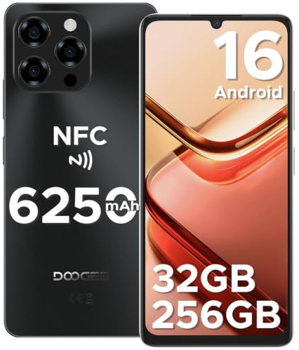 Note 58 Pro Mobile Phones Android 16 Smartphone, 6250mAh 32(8+24) GB+256GB/2TB, 6.75 HD+ 90Hz Display, 4G Dual SIM Free Unlocked Phones, Octa Core, Widevine L1, Fingerprint/Face ID/NFC/OTG/GPS, Black