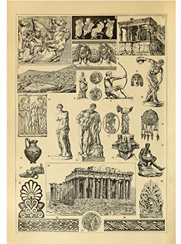Meishe Art Plakatdruck Poster Antike Griechisch Griechenland und Rom Kunstdrucke Plakate Drucken Malerei Berühmt Skulptur Architektur Gebäude Landmarken Parthenon Jahrgang Wand Dekor