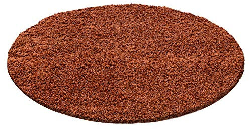 Ayyildiz Teppich-Hochflor Shaggy Teppich Unicolor einfarbig Wohnzimmer Flauschig, Polypropylen, Terracotta, 120 X 120