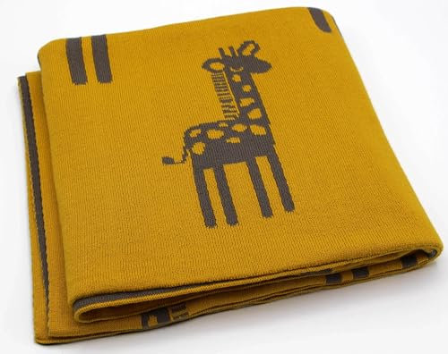 ClevereKids Baby Kuscheldecke Baumwolle Ökotex Standard 100 Einschlagdecke 90x110 cm (Giraffe Tuscan Sun)