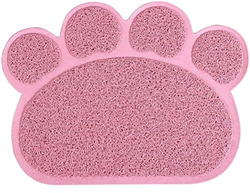 KINGCOO Tapis pour bac à Litière, Tapis de Litière pour Chat Plat Bol d'alimentation pour Nourriture Tapis de Nettoyage 30 * 40cm (Lotus Rose)