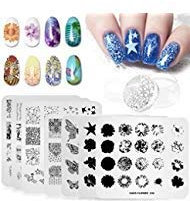 KADS 7 Pcs Nail Art Stamping Plates Flower Butterfly Ocean Print Manicure Templates with 1 Pc Polish Stamper (7 Plates+1 Stamper)