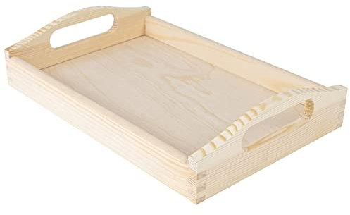 Creative Deco Pequeña Bandeja de Madera | con Manijas | 30 x 20 x 6,3 cm | para Servir Desayuno Comida Cafe y Postres Decoración de Cocina, Salón y Comedor