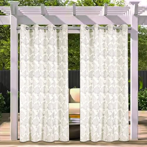 Clothink Outdoor Vorhänge Grün Blätter 132x215cm Ösen ((1 Stück)) Vorhang Outdoorgardinen Wasserdicht Sichtschutz Sonnenschutz Windschutz Strandhaus Veranda